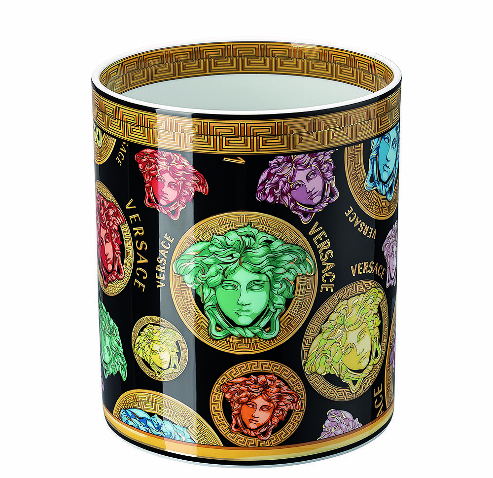Vaso Versace Medusa Amplified Multicolor da 18 cm in porcellana finissima, con design iconico di Medusa reinterpretato in chiave moderna e colori vivaci.