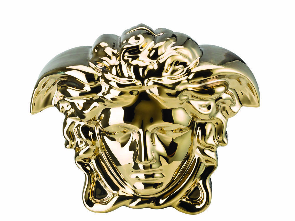 Salvadanaio Versace Break the Bank Gold: ceramica di lusso con finitura dorata e logo Versace. Eleganza e raffinatezza in un pezzo da collezione esclusivo.