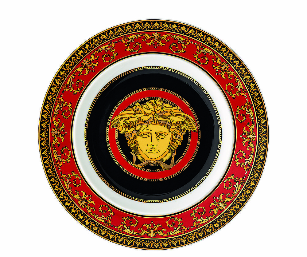Piatto da 18 cm Versace Medusa, in porcellana di alta qualità con decorazioni dorate. Eleganza e lusso per una tavola raffinata.