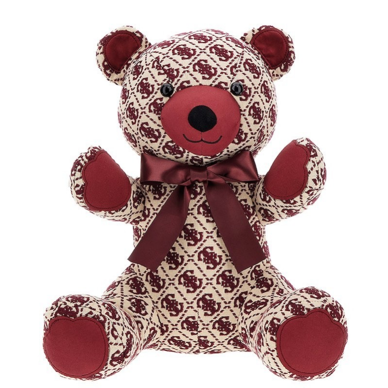 Teddy Bear Guess Home rosso con lavorazione jacquard: elegante e raffinato, perfetto come complemento d’arredo o idea regalo di stile per ogni ambiente.