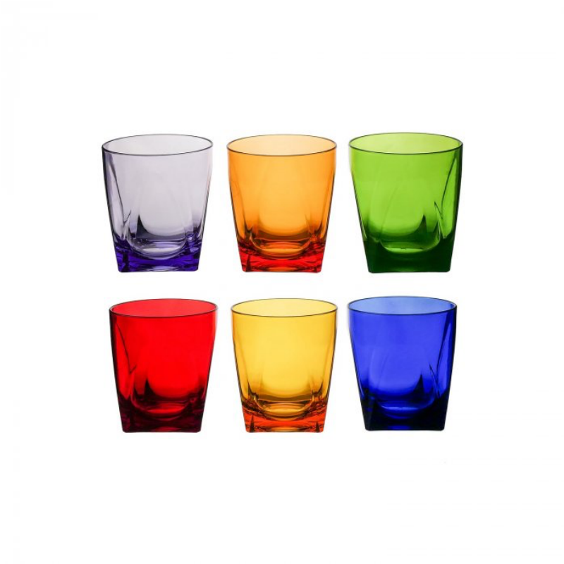 Bicchieri colorati plastica resistente SAN, infrangibili e lavabili in lavastoviglie. Set 6 pezzi ideale per uso quotidiano e feste.