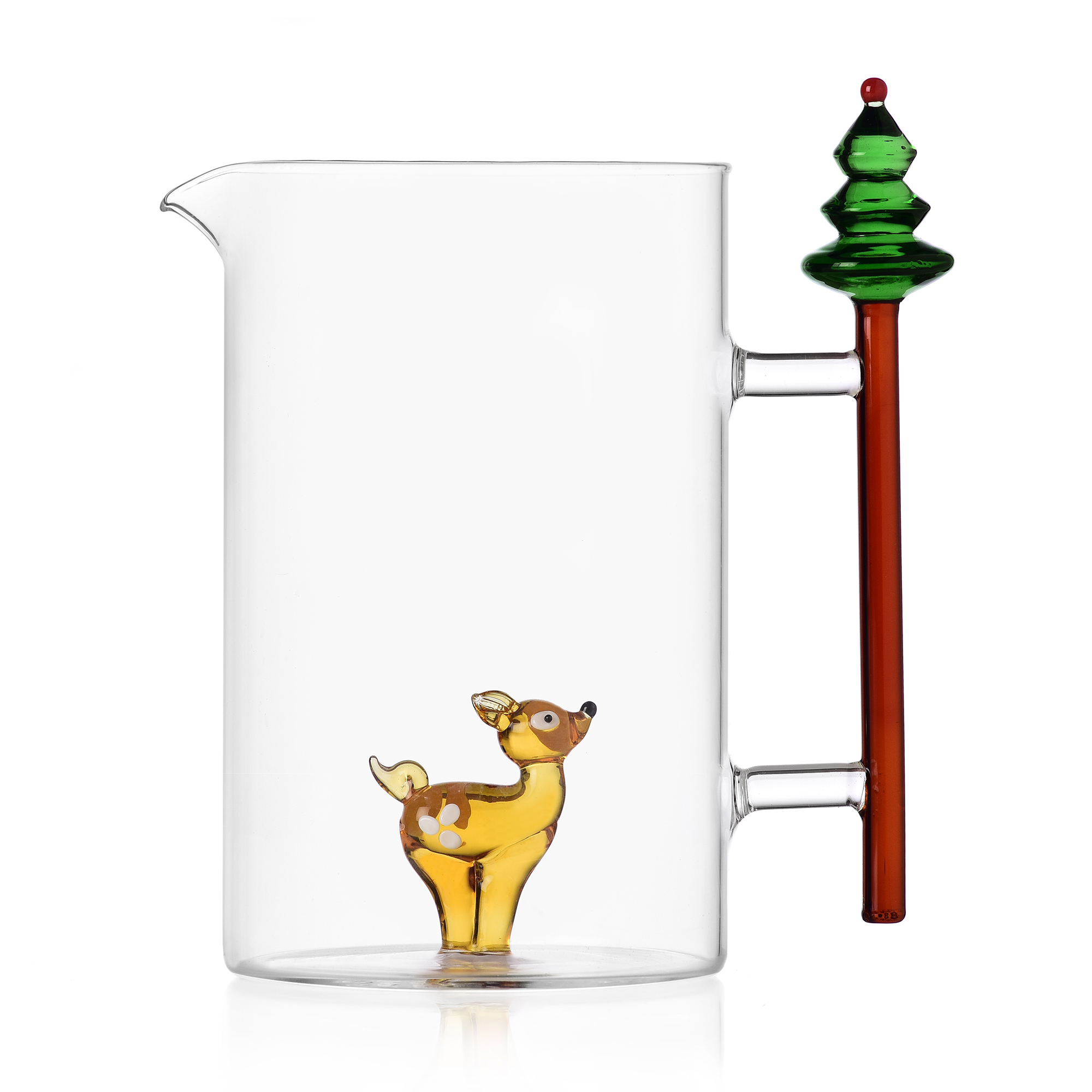 Scopri la caraffa con cerbiatto Woodland Tales di Ichendorf: vetro soffiato, design elegante e magia natalizia in un oggetto raffinato e luminoso