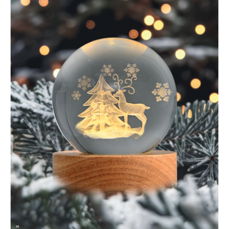 Sfere natalizie con ologramma Wald Domus Vivendi, LED nella base in legno. Soggetti dettagliati portano luce, magia e poesia alle feste.
